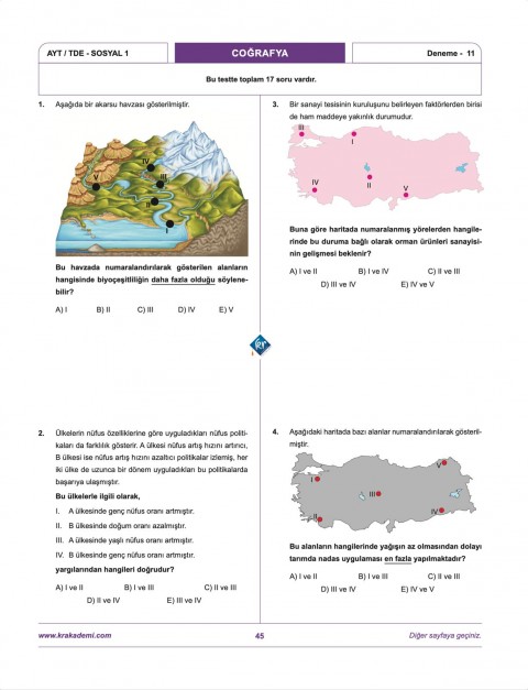 Coğrafyanın Kodları AYT Coğrafya Çözümlü 20 Deneme KR Akademi Yayınları