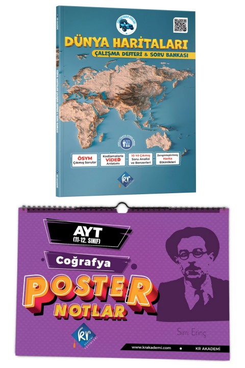 Coğrafyanın Kodları Dünya Haritaları Çalışma Defteri Soru Bankası & AYT Coğrafya Poster Notlar Seti KR Akademi Yayınları