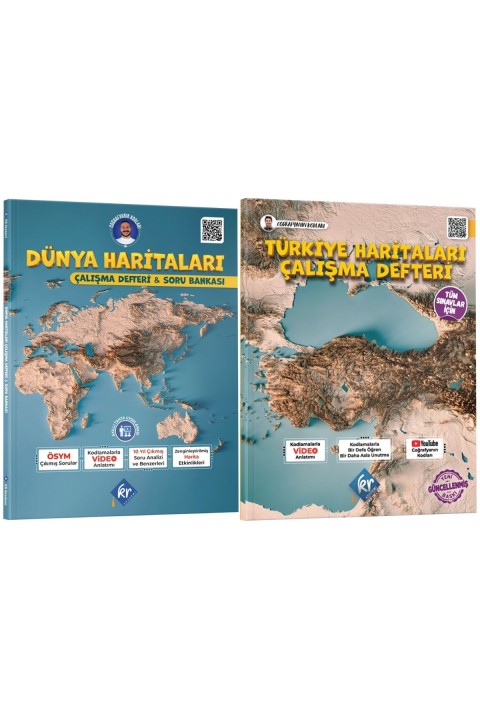 Coğrafyanın Kodları Dünya Haritaları Çalışma Defteri Soru Bankası ve Türkiye Çalışma Defteri Seti (Tüm Sınavlar İçin) KR Akademi