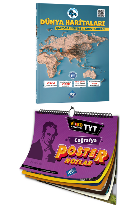 Coğrafyanın Kodları Dünya Haritaları Çalışma Defteri ve Soru Bankası & TYT Coğrafya Poster Notlar Seti KR Akademi Yayınları