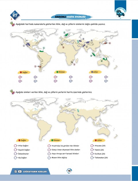 Coğrafyanın Kodları Dünya Haritaları Çalışma Defteri ve Soru Bankası