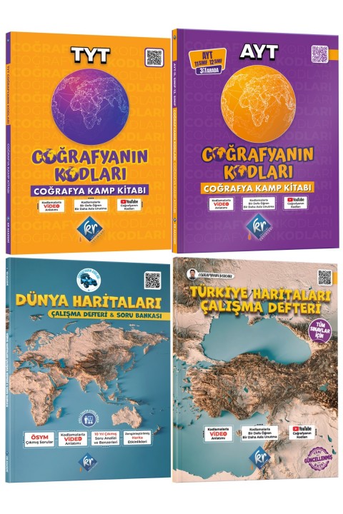 Coğrafyanın Kodları TYT-AYT Coğrafya Video Kamp Kitabı & Türkiye-Dünya Haritaları Çalışma Defteri Seti KR Akademi