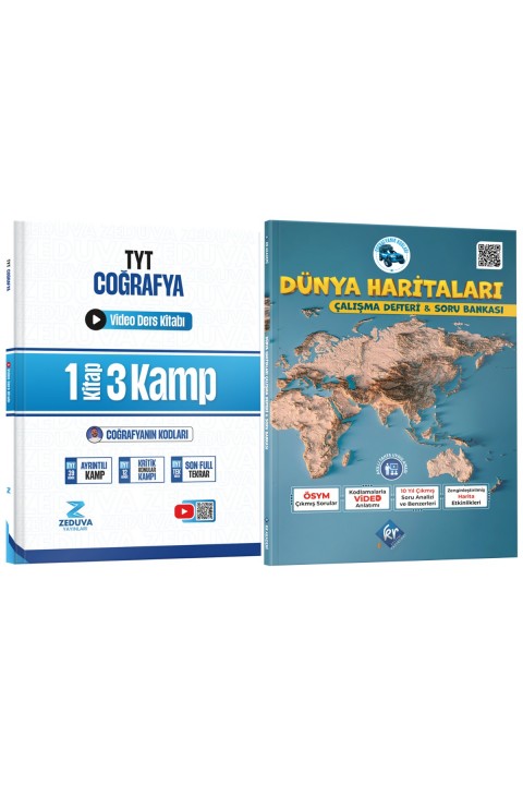 Coğrafyanın Kodları TYT Coğrafya 1 Kitap 3 Kamp Video Ders Kitabı ve Dünya Haritaları Çalışma Defteri Soru Bankası Seti