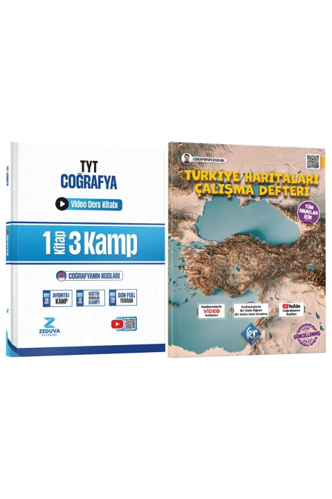 Coğrafyanın Kodları TYT Coğrafya 1 Kitap 3 Kamp Video Ders Kitabı ve Türkiye Haritaları Seti