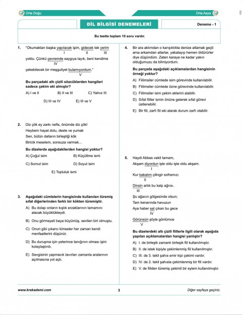 Deniz Hoca Tüm Sınavlar İçin Meşakkat Serisi Dil Bilgisi 30'lu Deneme Sınavı KR Akademi Yayınları