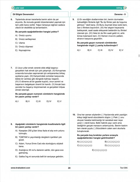 Deniz Hoca Tüm Sınavlar İçin Meşakkat Serisi Dil Bilgisi 30'lu Deneme Sınavı KR Akademi Yayınları