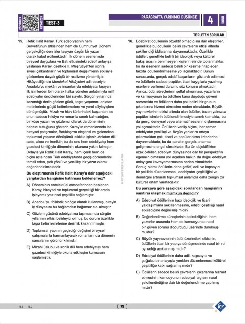 Deniz Hoca Tüm Sınavlar İçin Paragraf Soru Bankası Meşakkat Serisi KR Akademi Yayınları