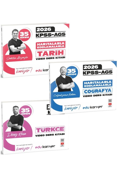 Edu Kariyer 2026 KPSS-AGS 35 Günde Tarih - Coğrafya - Türkçe Video Ders Notları Seti
