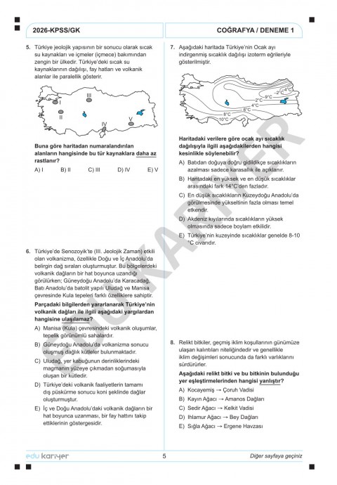 Edu Kariyer Coğrafyanın Kodları 2026 KPSS Coğrafya 20'li Branş Deneme Tamamı Çözümlü