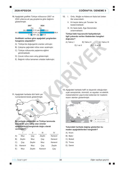 Edu Kariyer Coğrafyanın Kodları 2026 KPSS Coğrafya 20'li Branş Deneme Tamamı Çözümlü