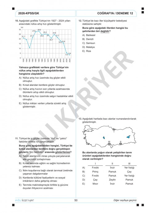Edu Kariyer Coğrafyanın Kodları 2026 KPSS Coğrafya 20'li Branş Deneme Tamamı Çözümlü