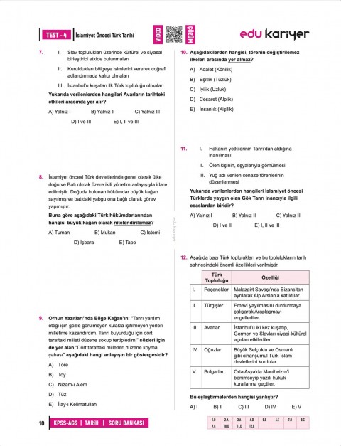 Edu Kariyer Sadettin Akyayla 2026 KPSS-AGS Tarih Video Çözümlü Soru Bankası