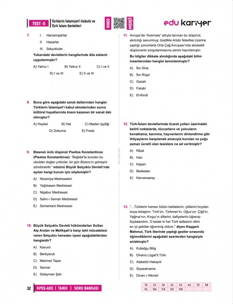 Edu Kariyer Sadettin Akyayla 2026 KPSS-AGS Tarih Video Çözümlü Soru Bankası