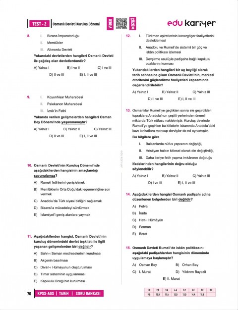 Edu Kariyer Sadettin Akyayla 2026 KPSS-AGS Tarih Video Çözümlü Soru Bankası