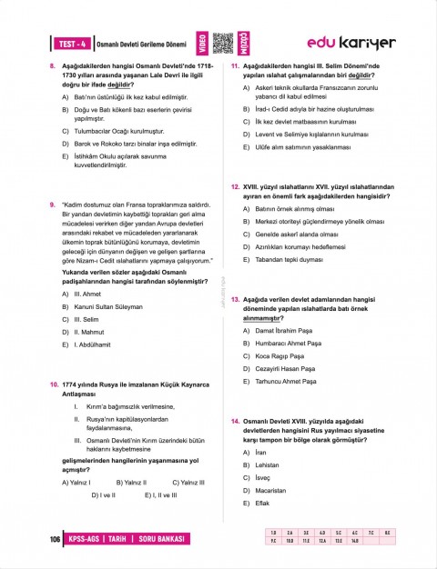 Edu Kariyer Sadettin Akyayla 2026 KPSS-AGS Tarih Video Çözümlü Soru Bankası