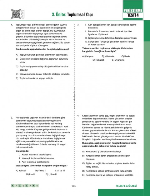 Felsefe Atölyesi AYT Felsefe Grubu Soru Bankası