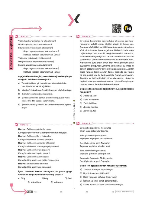 Gamze Hoca Türkçenin Matematiği AYT Edebiyat Full Tekrar Video Ders Kitabı F10 Yayınları