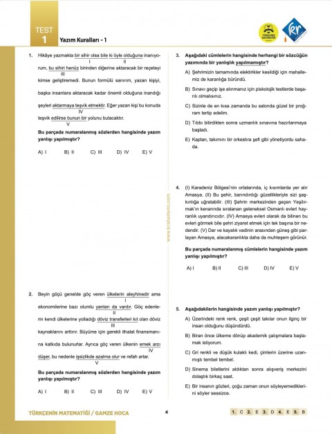 Gamze Hoca Türkçenin Matematiği Tüm Sınavlar İçin Dil Bilgisi Soru Bankası