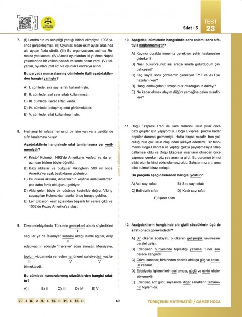 Gamze Hoca Türkçenin Matematiği Tüm Sınavlar İçin Dil Bilgisi Soru Bankası