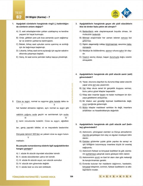 Gamze Hoca Türkçenin Matematiği Tüm Sınavlar İçin Dil Bilgisi Soru Bankası