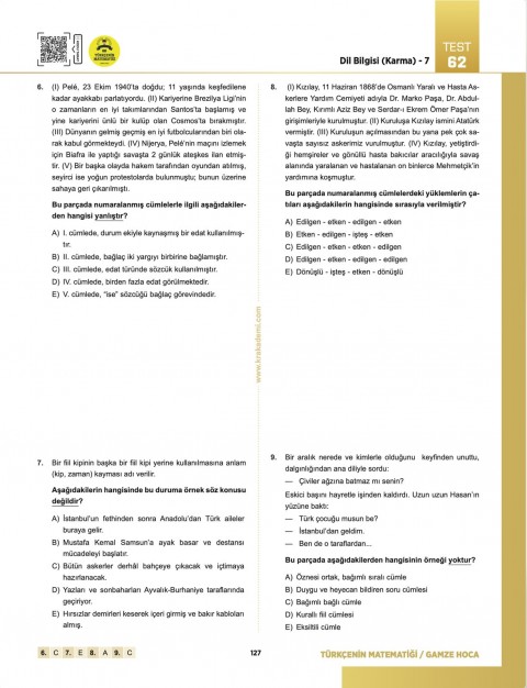 Gamze Hoca Türkçenin Matematiği Tüm Sınavlar İçin Dil Bilgisi Soru Bankası