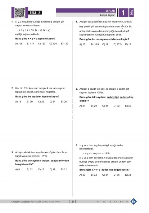 Gerçel Matematik KPSS DGS AGS ALES Sayılar Cebir İlk 15 Konuyu Fulle KR Akademi Yayınları