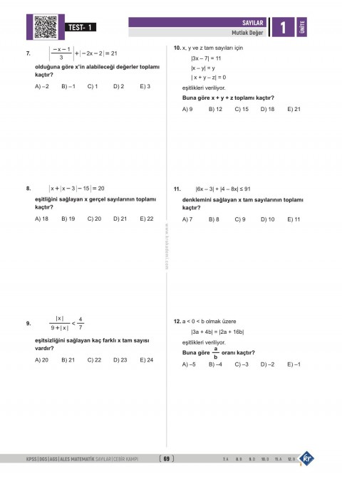 Gerçel Matematik KPSS DGS AGS ALES Sayılar Cebir İlk 15 Konuyu Fulle KR Akademi Yayınları