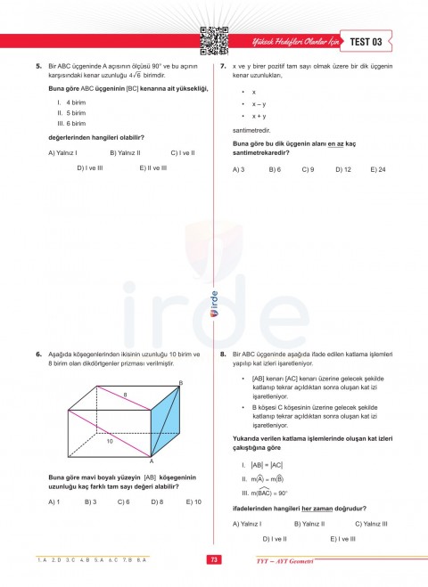 İrde Yayınları TYT - AYT Geometri Soru Bankası