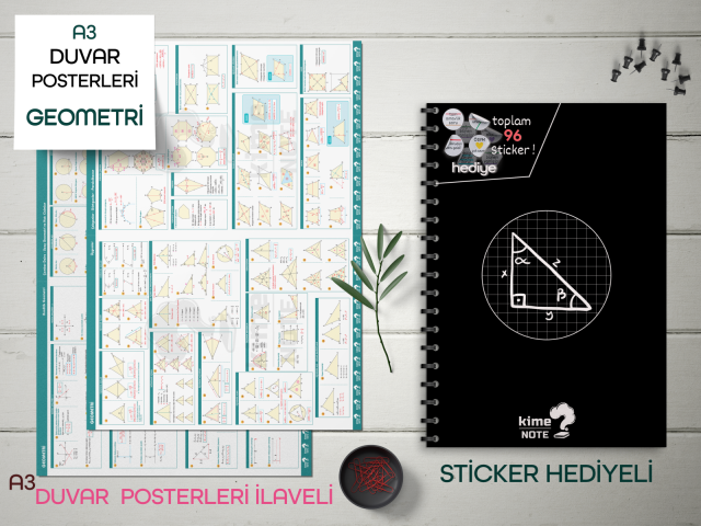 Kime Note TYT Kareli Geometri Okul Defteri Konu Anlatımlı 2 Büyük Poster ve 96 Sticker Hediye 9-10-11-12.Sınıfa Uygun