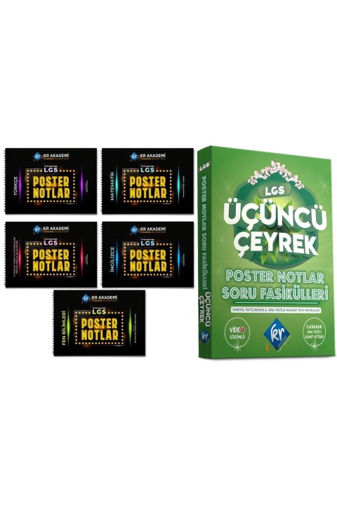 LGS Poster Notlar Soru Fasikülleri Üçüncü Çeyrek & Lgs Poster Notlar Seti 13 Parça KR Akademi Yayınları