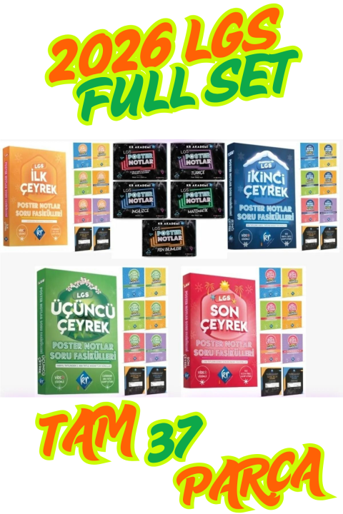 LGS Tam Set Konu Anlatımlı Poster Notlar ve Çeyrekler Halinde Soru Fasikülleri Video Destekli KR Akademi Yayınları