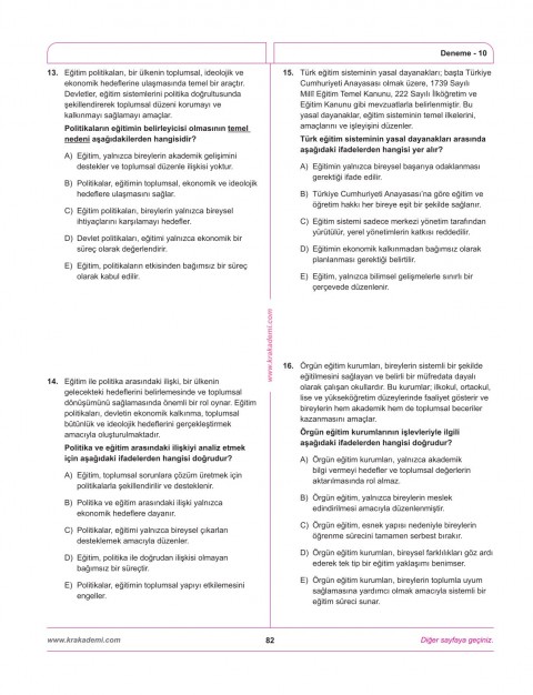 MEB AGS Eğitimin Temelleri ve Türk Milli Eğitim Sistemi Mevzuat 12 Deneme KR Akademi Yayınları