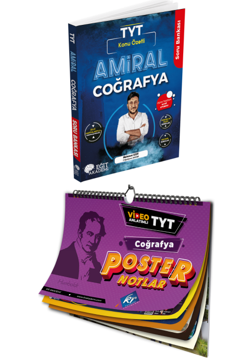 Mehmet Eğit Amiral Coğrafya TYT Konu Özetli Soru Bankası & KR Akademi TYT Coğrafya Poster Not Seti