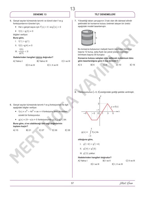 Mert Hoca AYT TİLT Denemeleri Trigonometri İntegral Limit Türev 30'lu Deneme