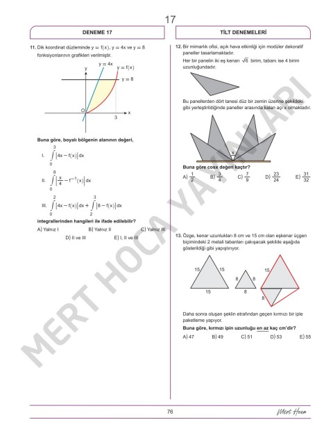 Mert Hoca AYT TİLT Denemeleri Trigonometri İntegral Limit Türev 30'lu Deneme