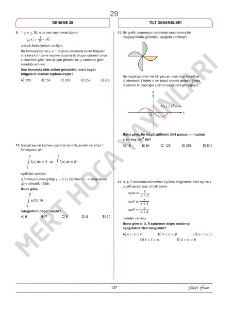 Mert Hoca AYT TİLT Denemeleri Trigonometri İntegral Limit Türev 30'lu Deneme