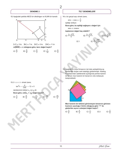 Mert Hoca AYT TİLT Denemeleri Trigonometri İntegral Limit Türev 30'lu Deneme
