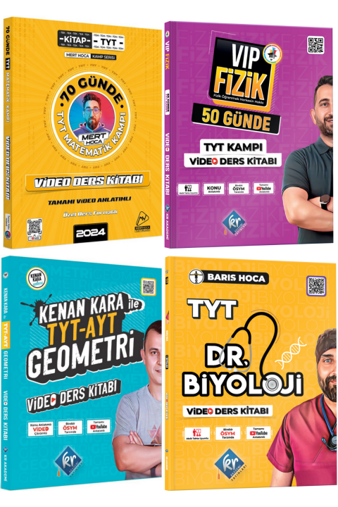 Mert Hoca TYT 70 Günde Matematik - VIP TYT Fizik Video Ders Notları - Kenan KARA TYT-AYT Geometri - TYT Dr. Biyoloji Video Ders Notları 4'lü Set