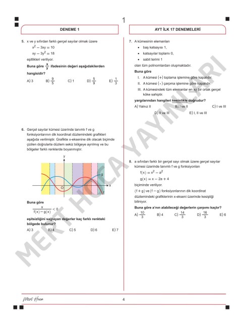 Mert Hoca Yayınları AYT Matematik İlk 17 Soru Konu Denemeleri