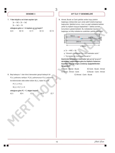 Mert Hoca Yayınları AYT Matematik İlk 17 Soru Konu Denemeleri