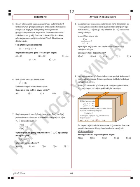 Mert Hoca Yayınları AYT Matematik İlk 17 Soru Konu Denemeleri