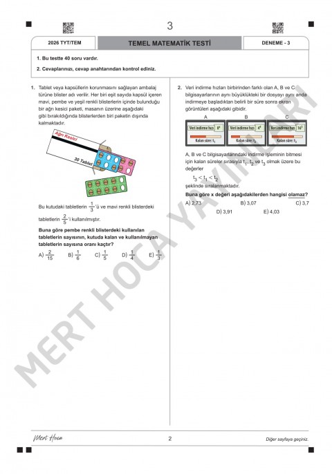 Mert Hoca Yayınları TYT Matematik Branş Denemeleri 10 Adet