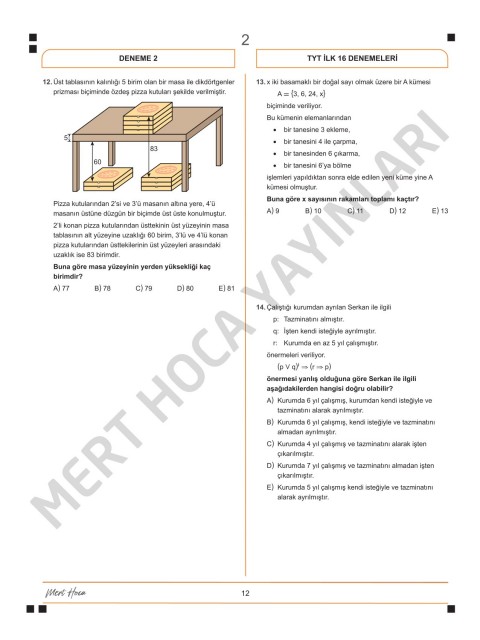 Mert Hoca Yayınları TYT Matematik İlk 16 Soru Konu Denemeleri