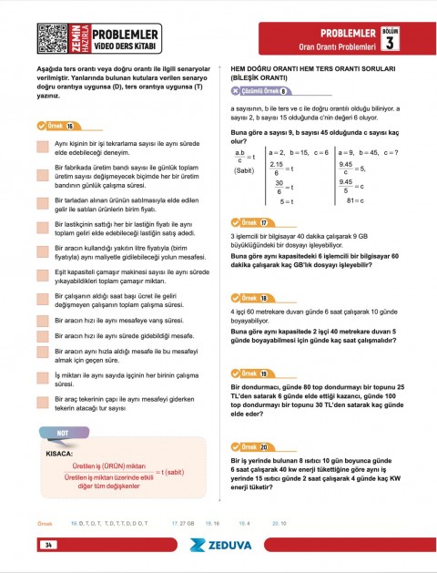 Zeduva Yayınları SML Matematik TYT KPSS AGS DGS 20 Günde Zemin Hazırla Problemler Video Ders Kitabı