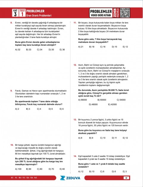 Zeduva Yayınları SML Matematik TYT KPSS AGS DGS 20 Günde Zemin Hazırla Problemler Video Ders Kitabı