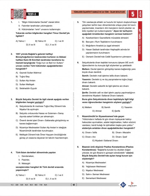 Sadettin Hoca AYT Tarih Soru Bankası - Sadettin Akyayla