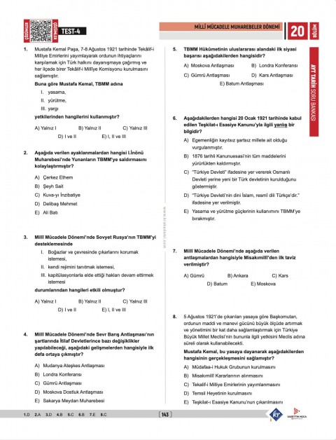 Sadettin Hoca AYT Tarih Soru Bankası - Sadettin Akyayla