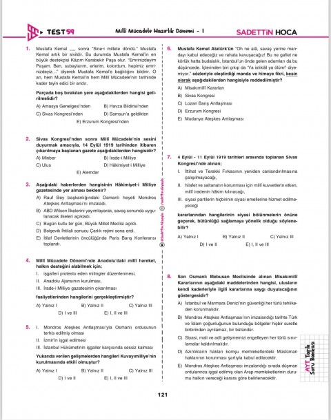 Sadettin Hoca AYT Tarih Soru Bankası