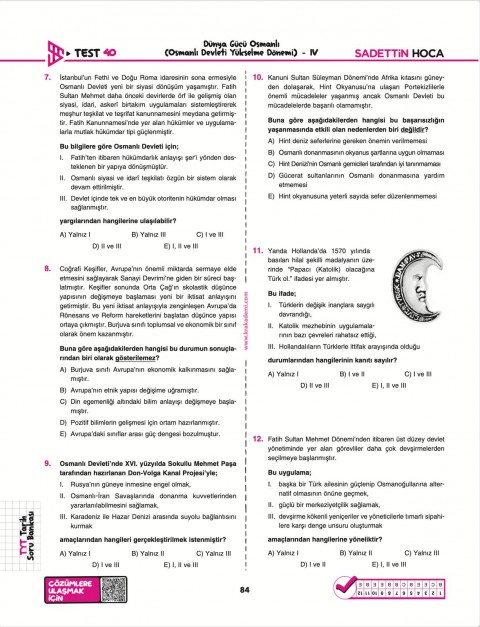 Sadettin Hoca TYT Tarih Soru Bankası