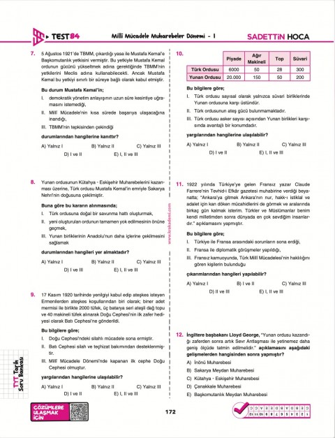 Sadettin Hoca TYT Tarih Soru Bankası